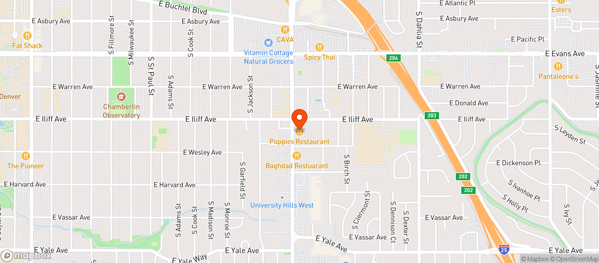 Map showing Poppies Restaurant
