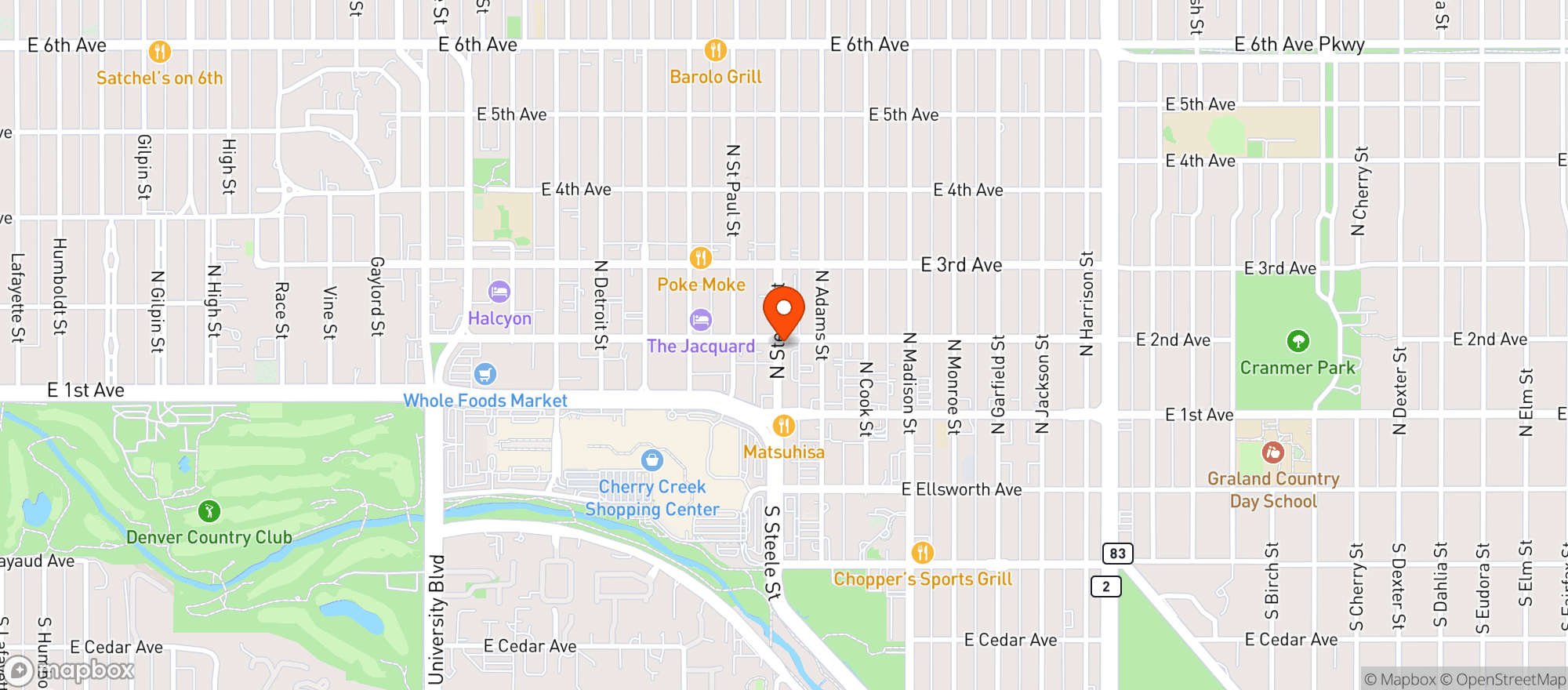 Map showing CHERRY CREEK GRILL