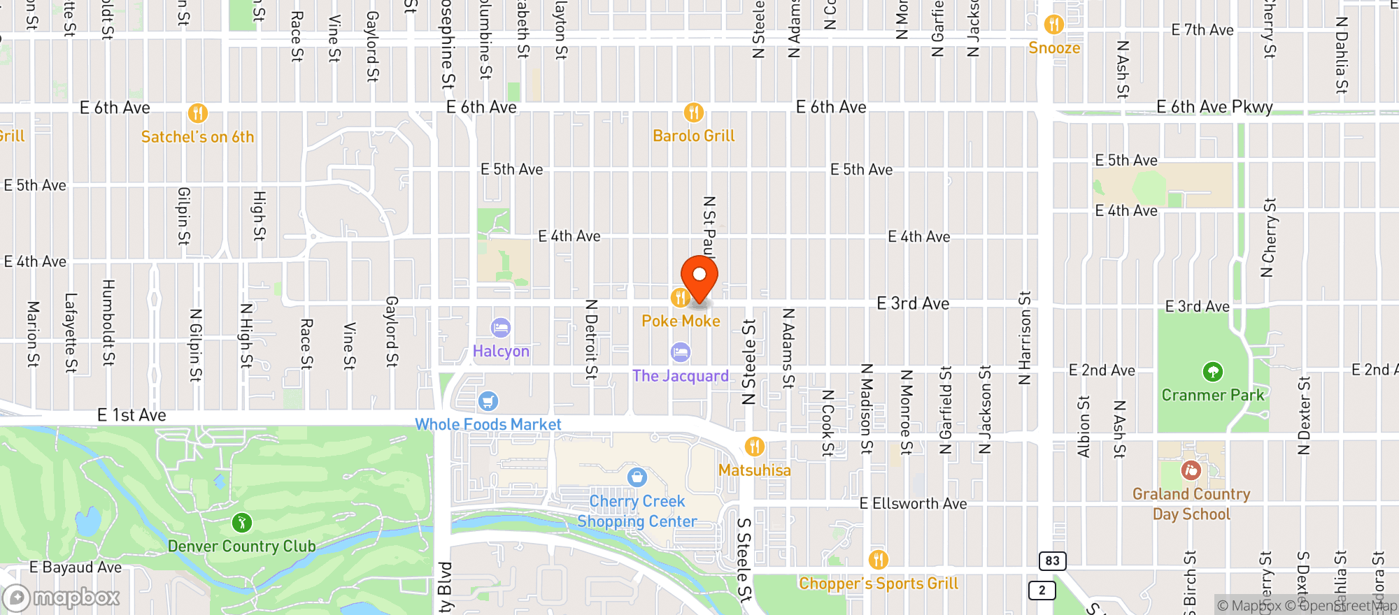 Map showing Le Bilboquet Denver