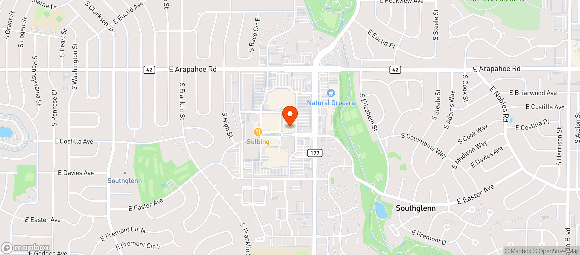 Map showing Whole Foods - South Glenn