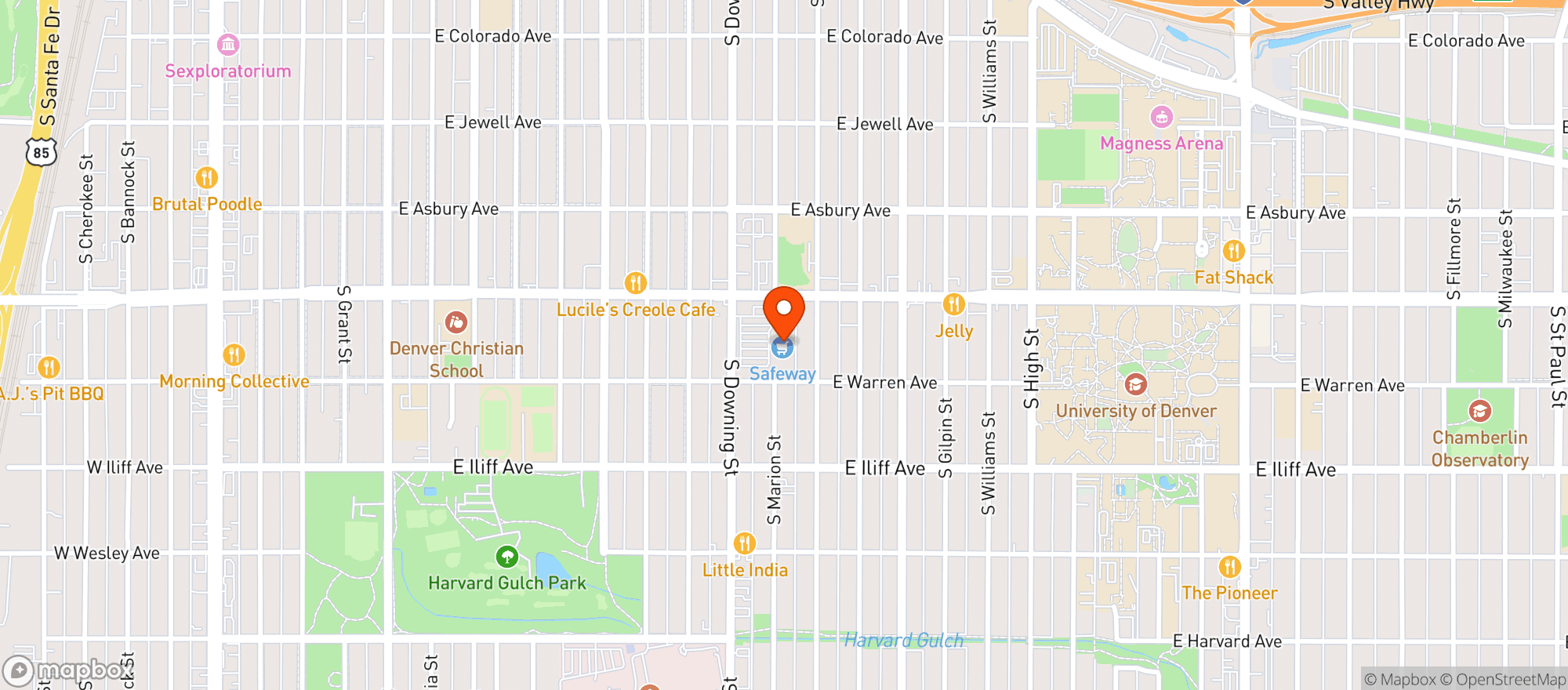 Map showing Safeway #1463 - Downing St