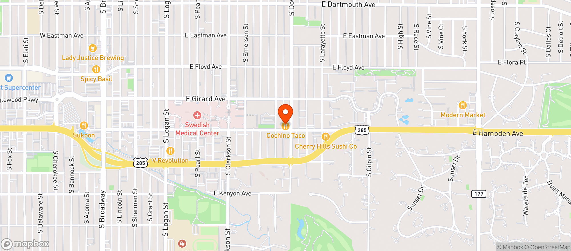 Map showing Cochino Taco