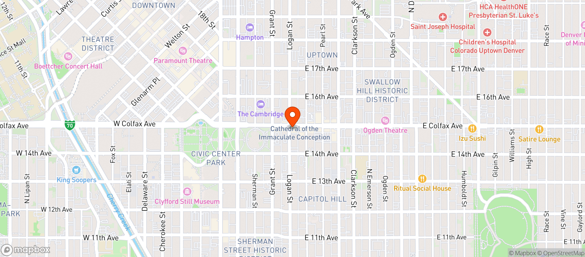 Map showing Denver Drug And Liquors