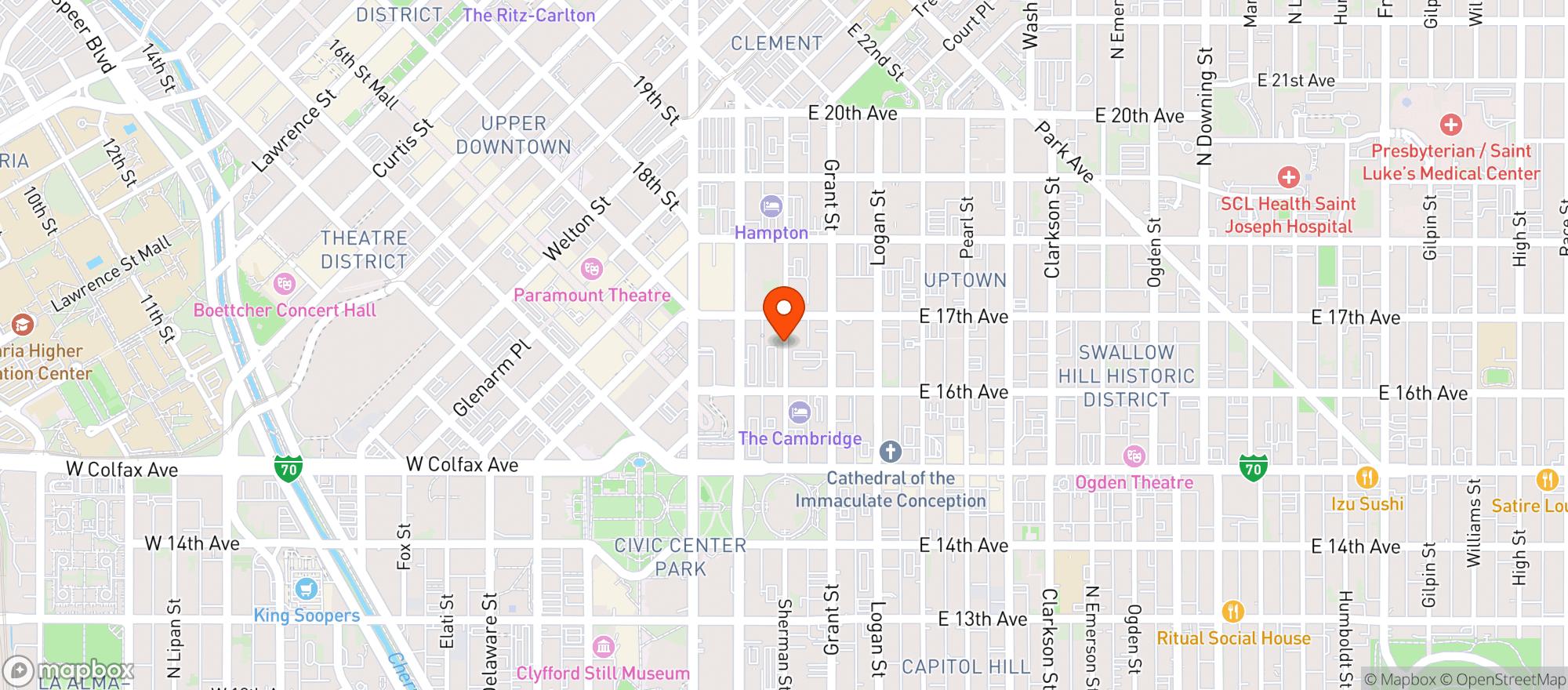 Map showing Univ Club  Denver
