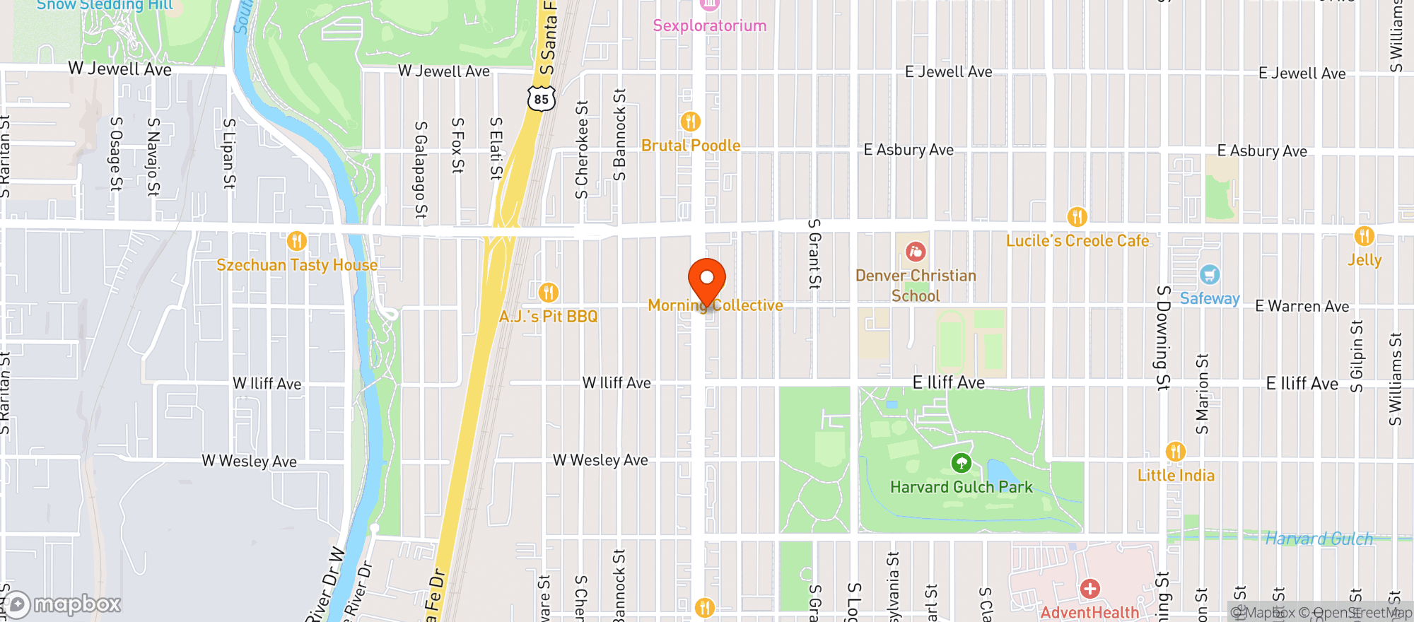 Map showing Post Chicken & Beer So Broadway