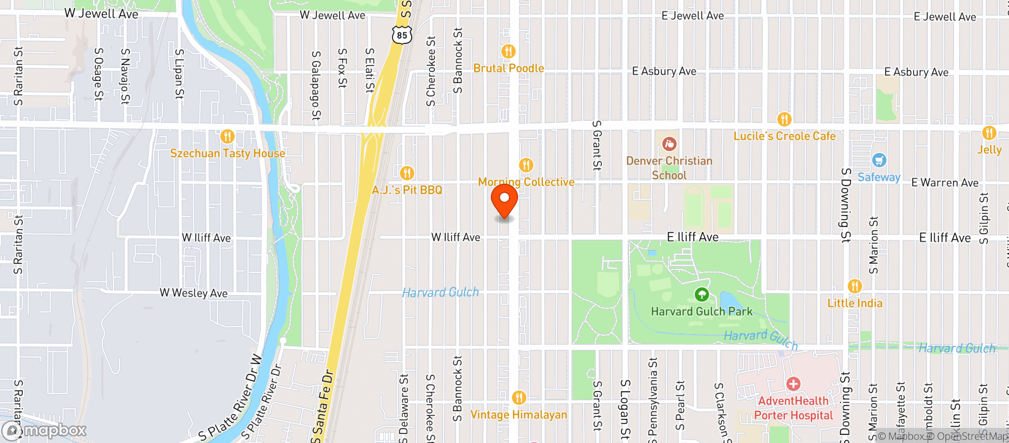 Map showing South Broadway Country Club