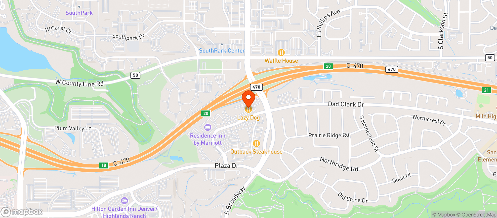 Map showing Lazy Dog Restaurant & Bar - Highlands Ranch