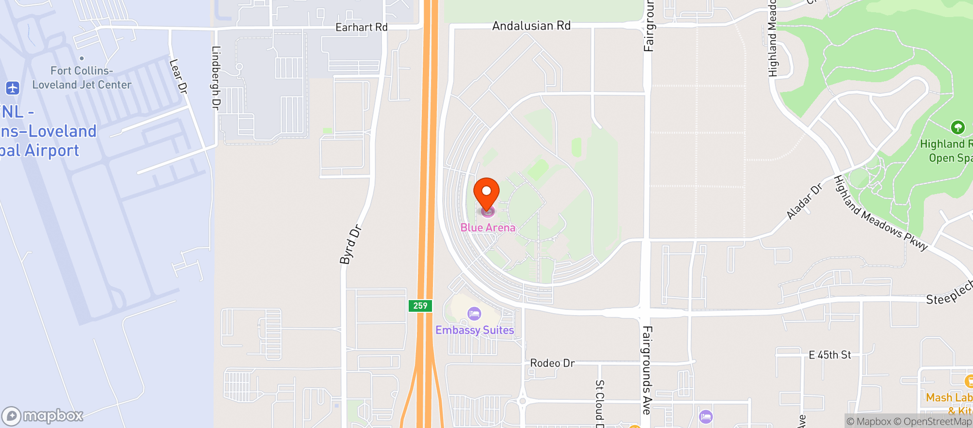 Map showing Colorado Eagles Hockey Game