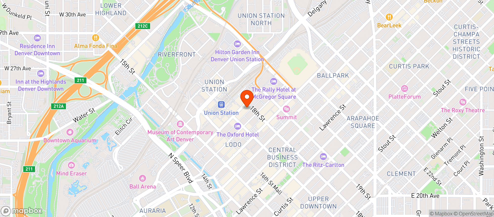 Map showing Wynkoop Brewing Company