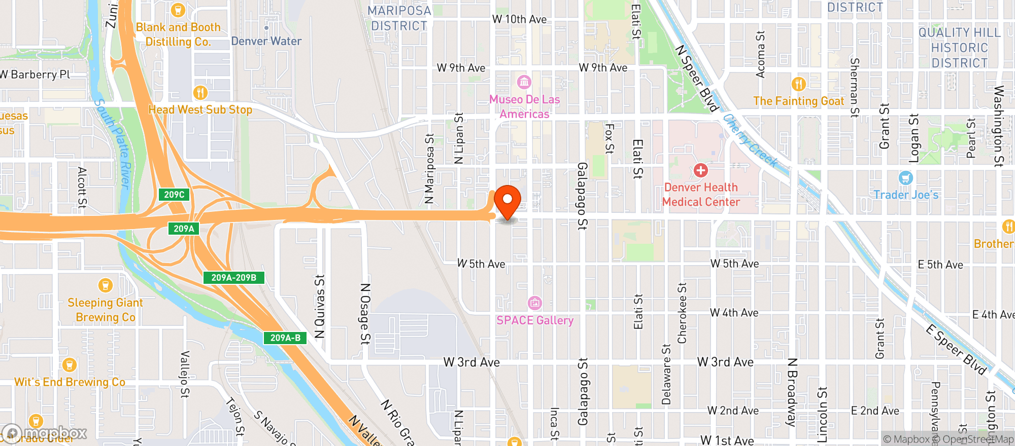 Map showing Rocky Mountain High - 6th Ave