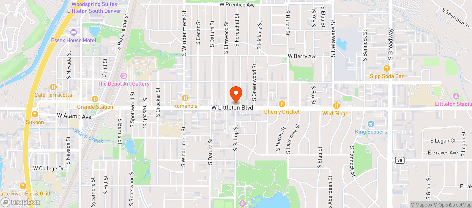 Map showing Littleton Brewing Co