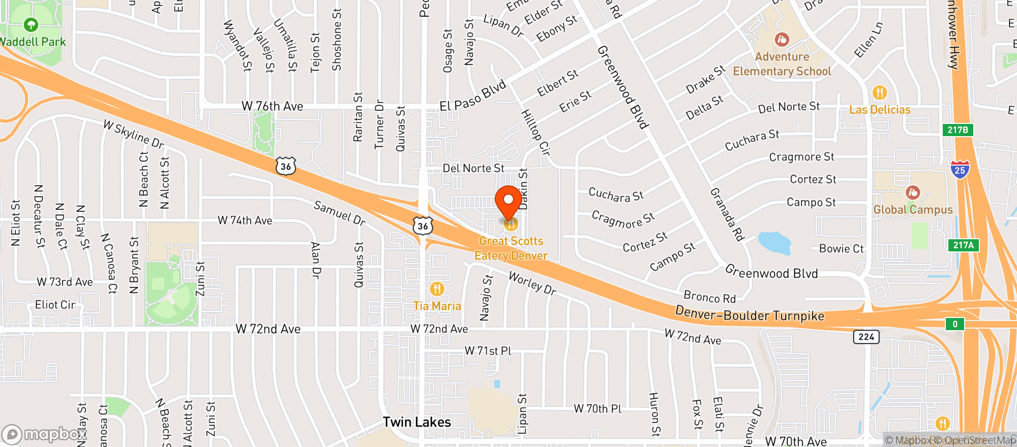 Map showing Great Scotts Eatery