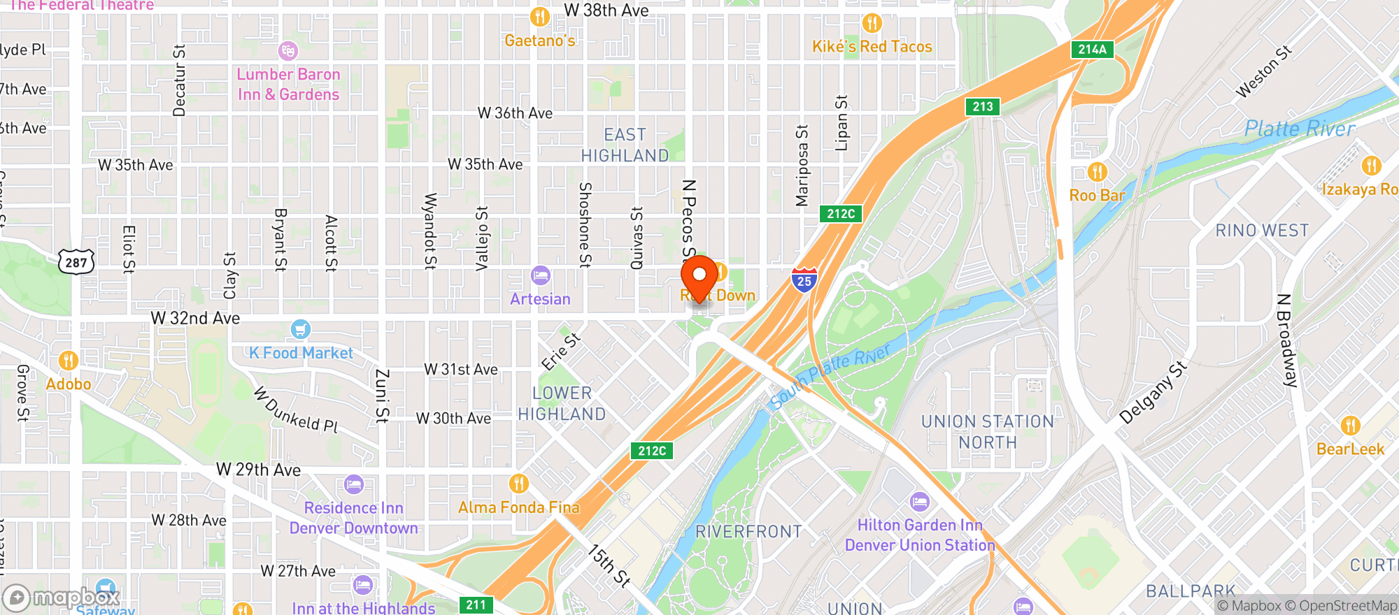 Map showing Avanti Food & Beverage - Denver
