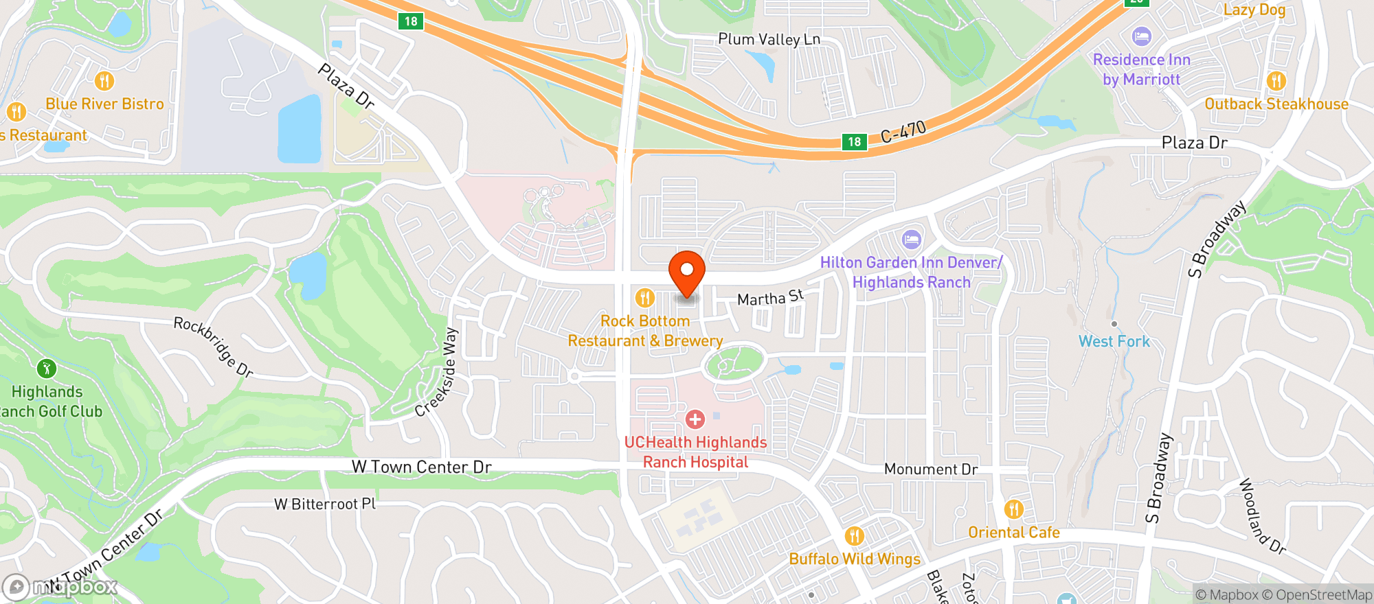 Map showing Postino Wine Cafe - Highlands Ranch