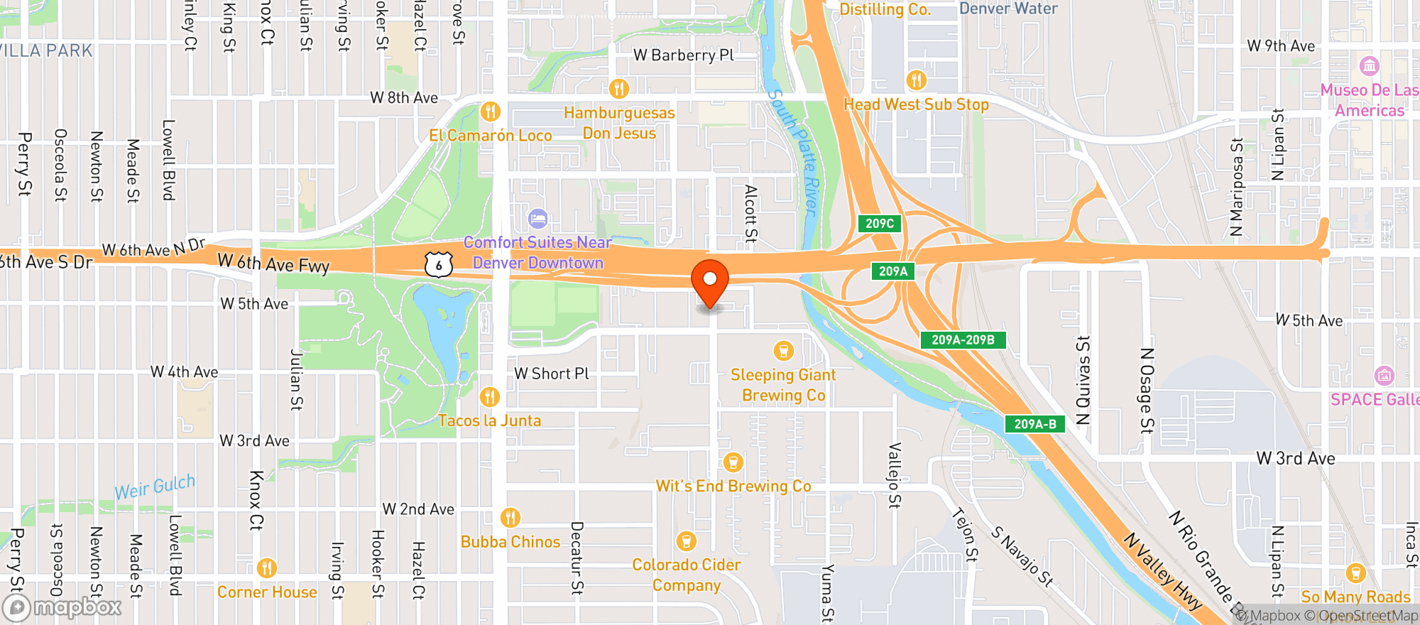 Map showing Snaxland Denver