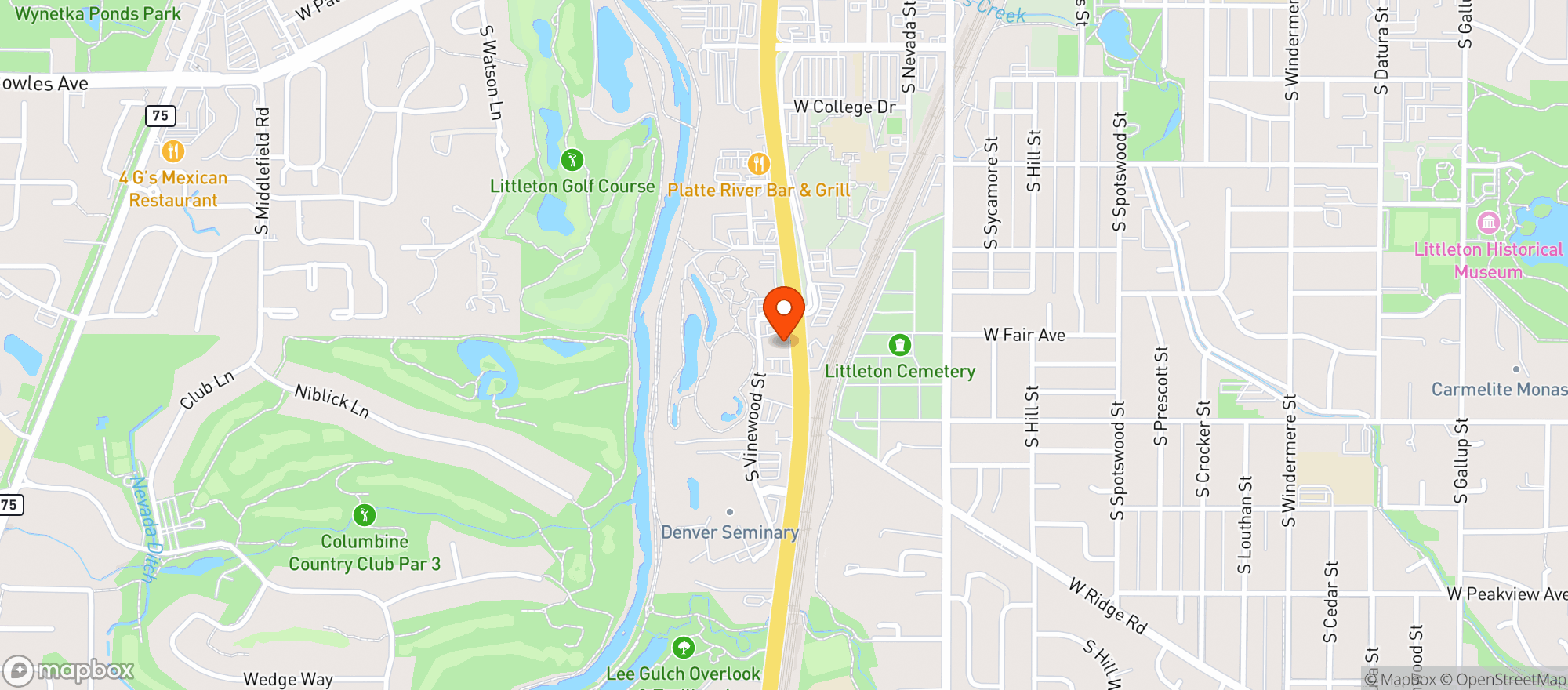 Map showing Colorado Pinball Pub