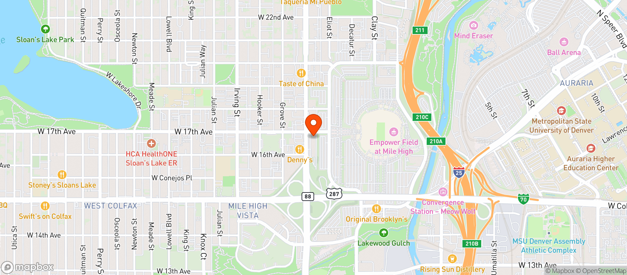Map showing Mile High Liquors