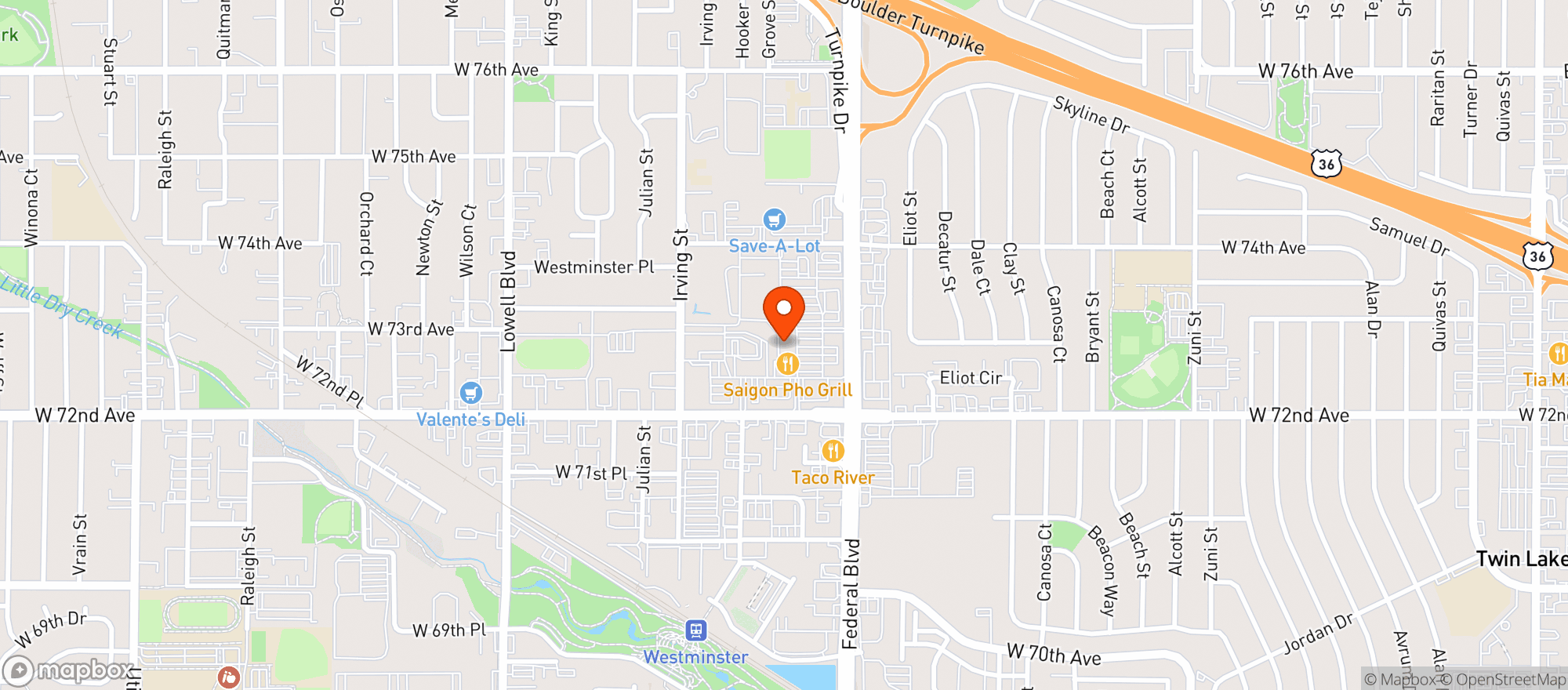 Map showing Westminster Plaza Liquors