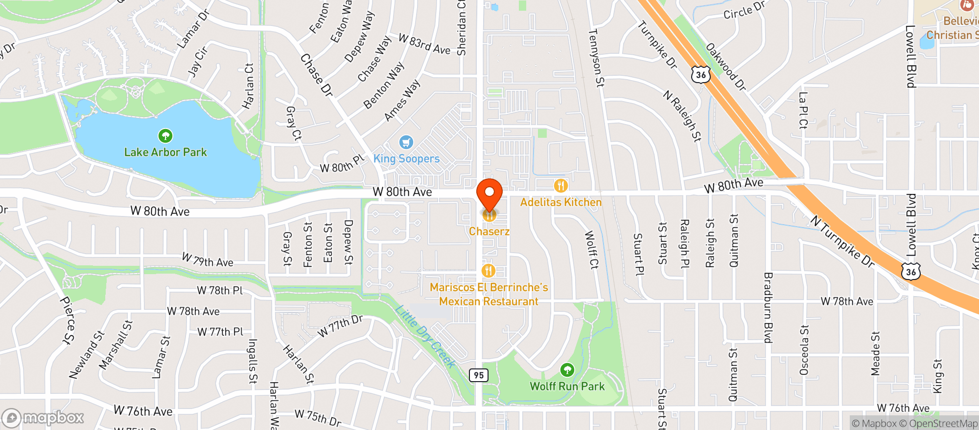 Map showing Chaserz Bar N Grill