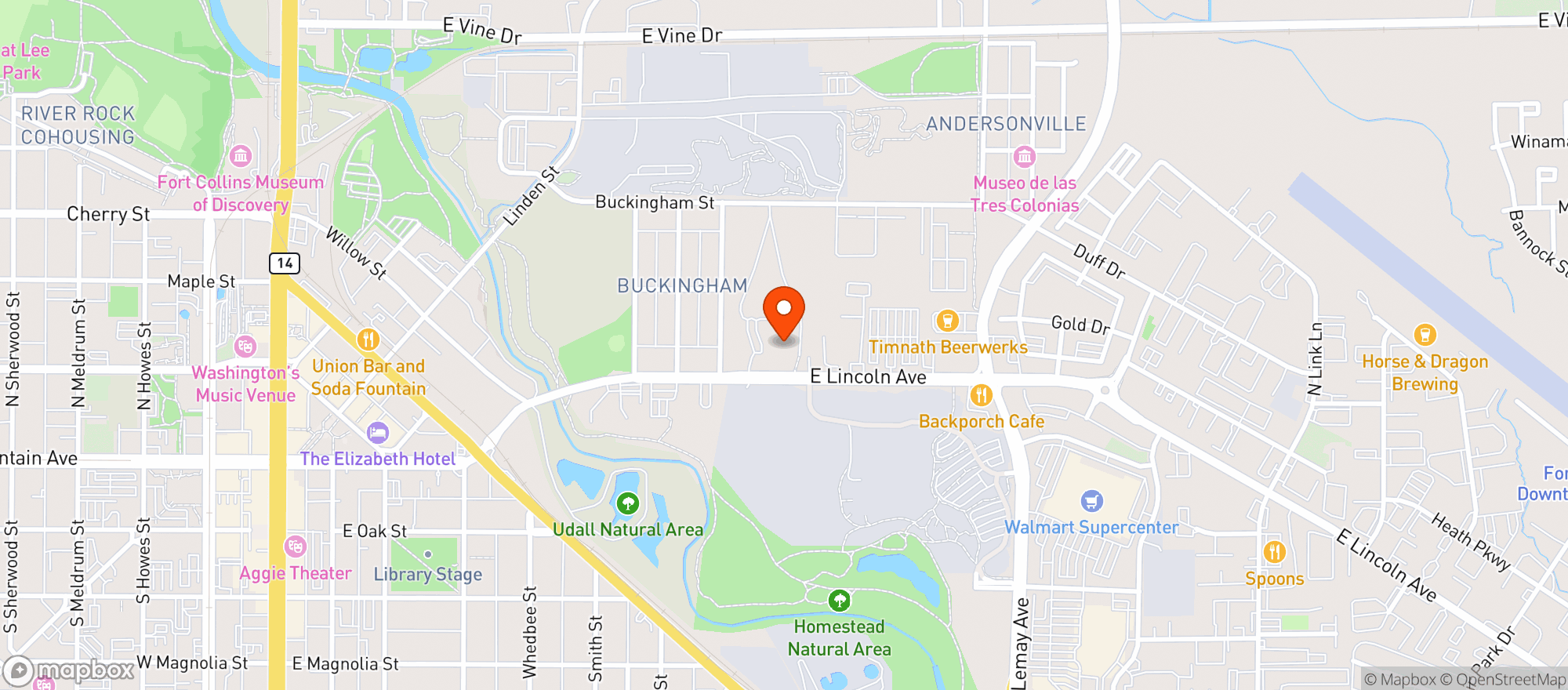 Map showing Odell Brewing Co.