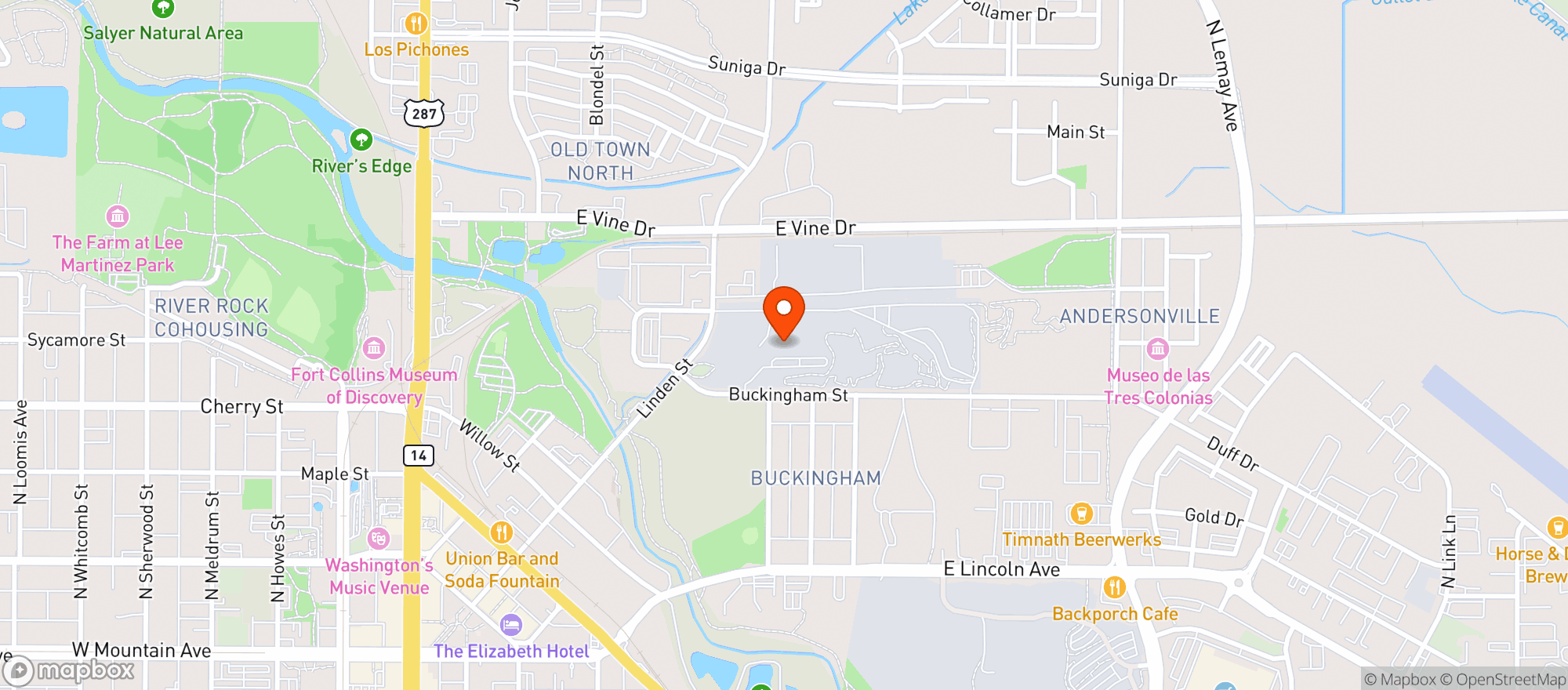 Map showing New Belgium Non Retail