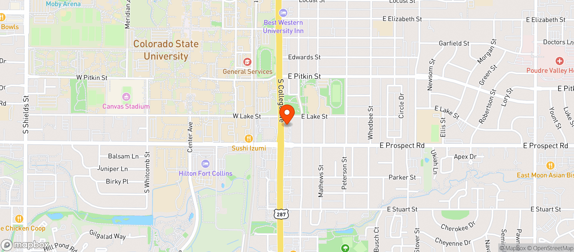 Map showing Prost Brewing Co & Biergarten