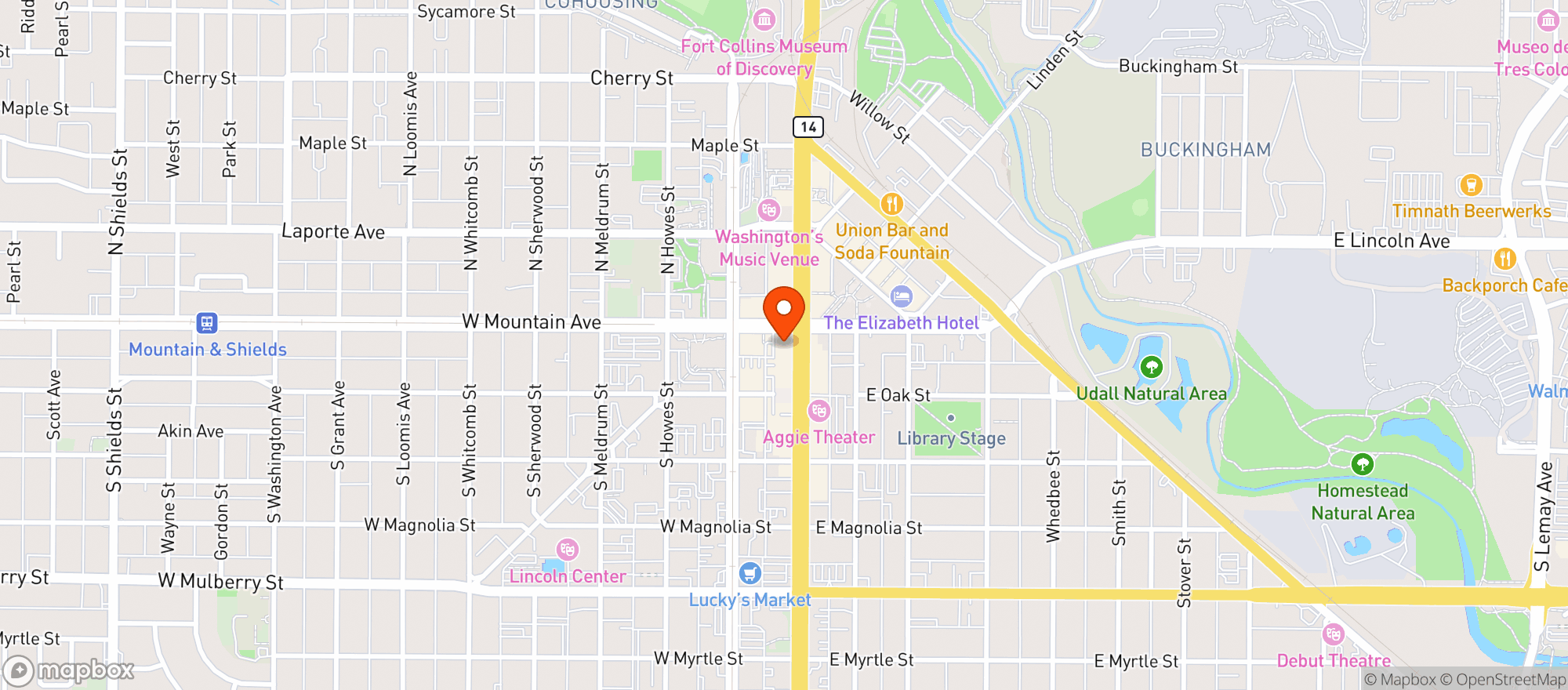 Map showing Sonny Lubick Steakhouse