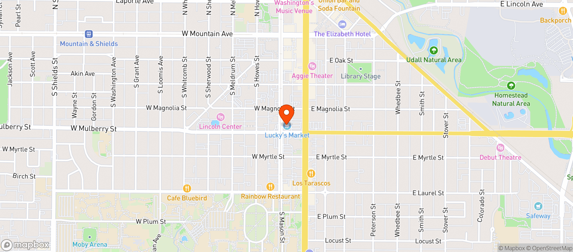 Map showing Lucky's Wine & Spirits - Foco