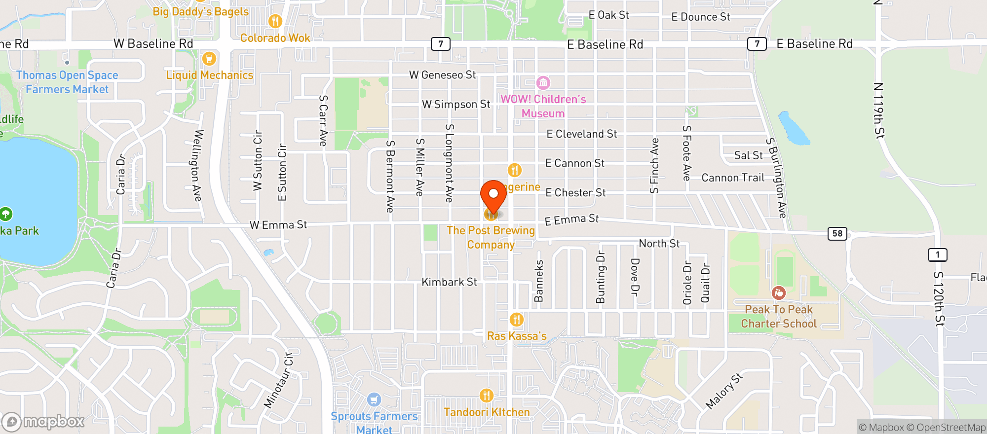 Map showing Post Brewing Company - Lafayette