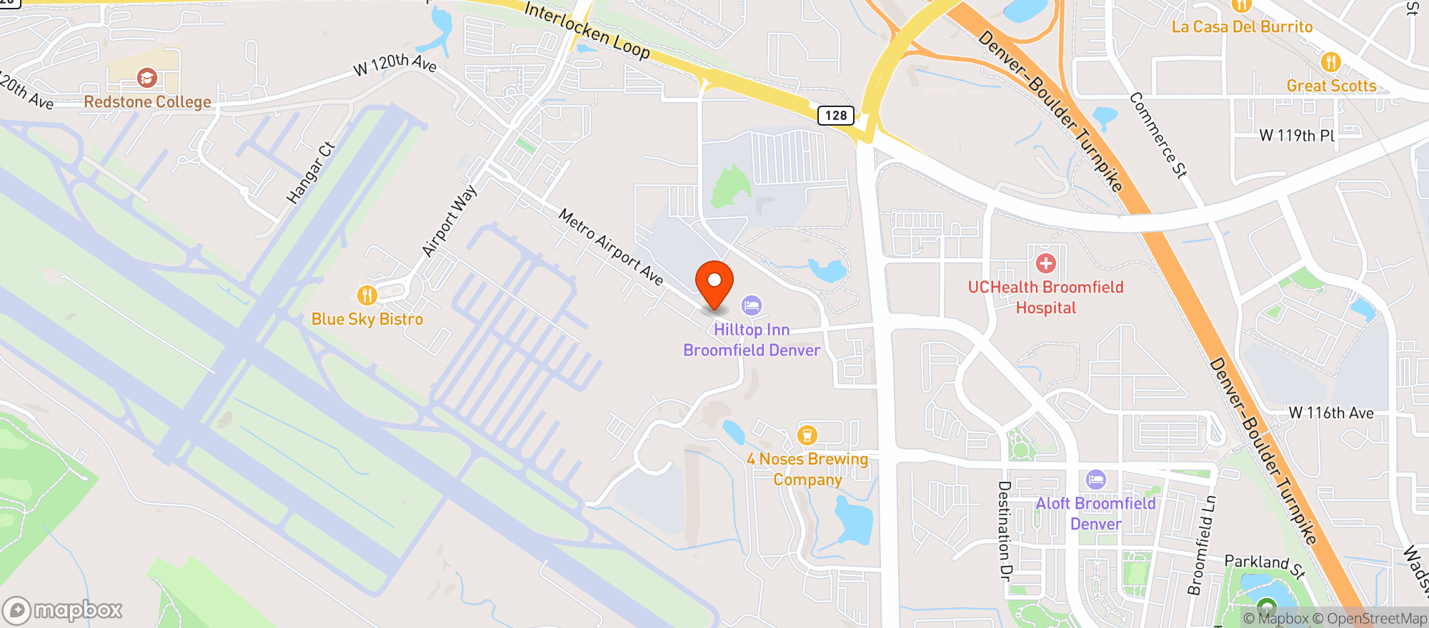 Map showing Hilltop Inn & Suites