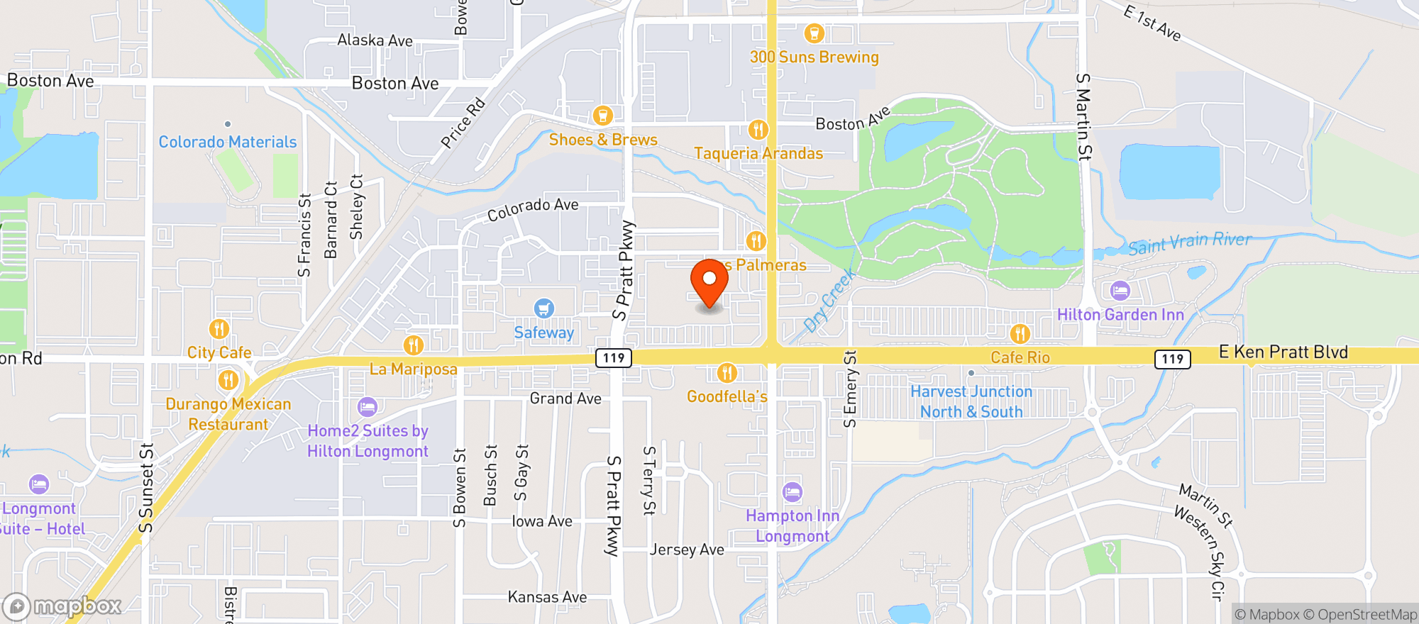 Map showing Molly's Spirits Longmont