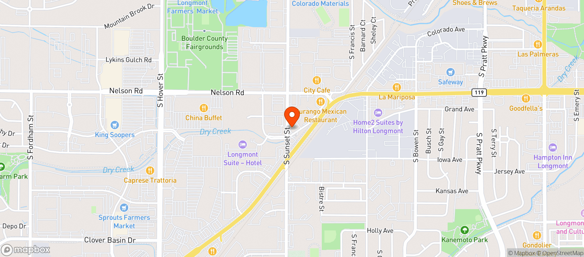 Map showing PJs Wine and Spirits