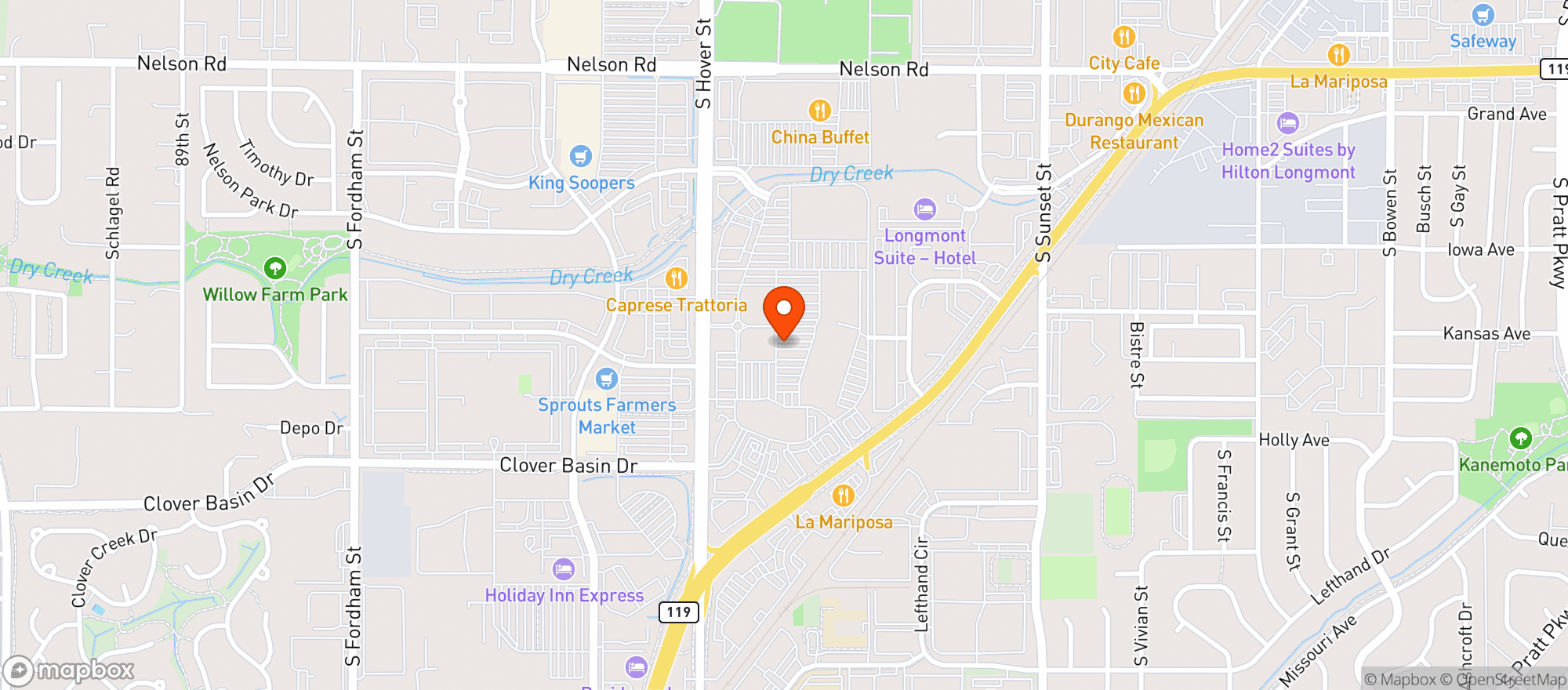 Map showing Whole Foods - Longmont