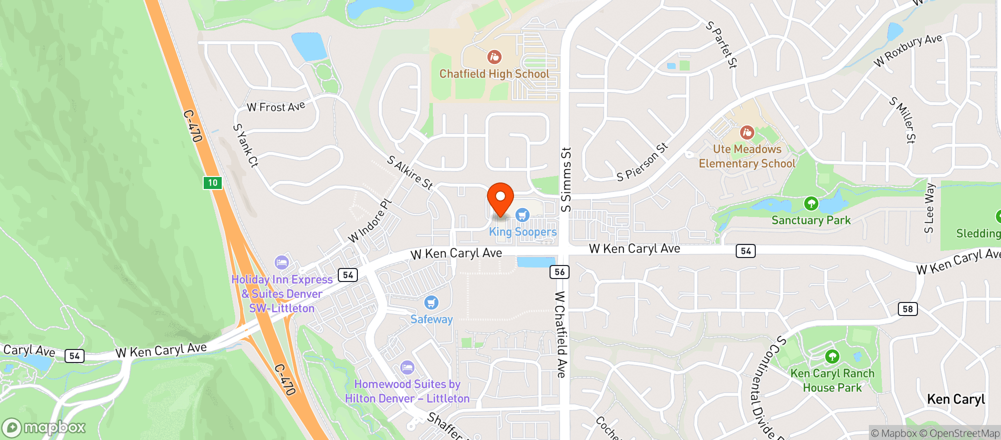 Map showing Ken Caryl Wine an Spirits