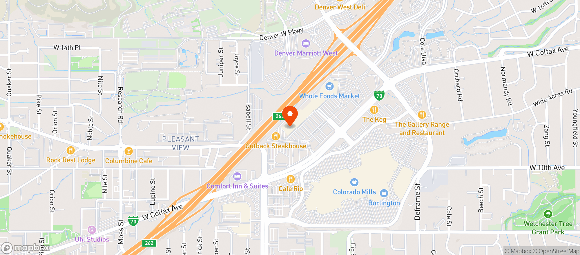 Map showing World Market Denver West