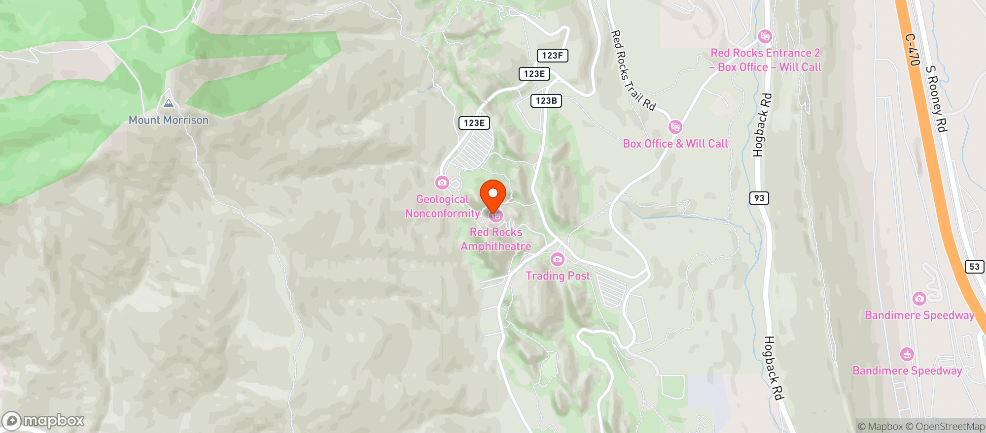 Map showing Red Rocks Park & Amphitheatre