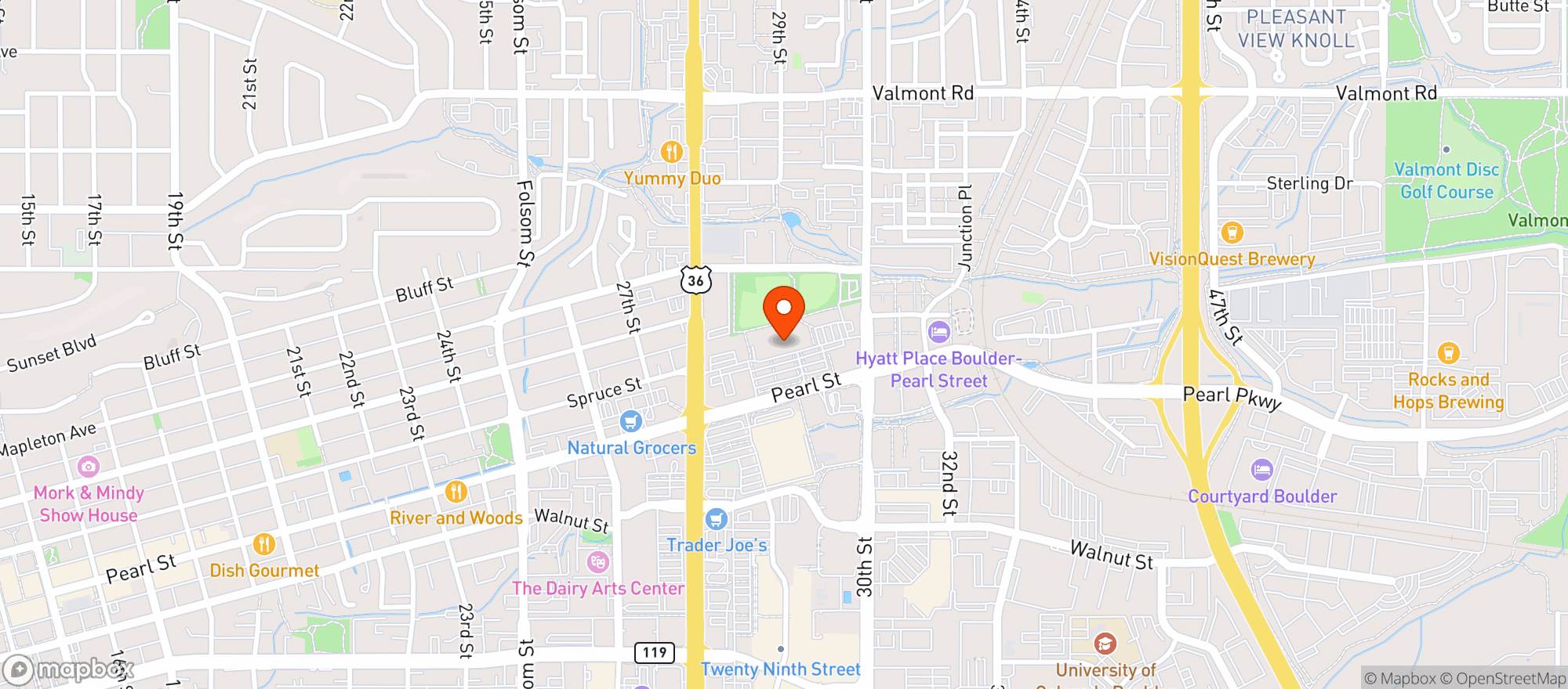 Map showing Whole Foods Boulder