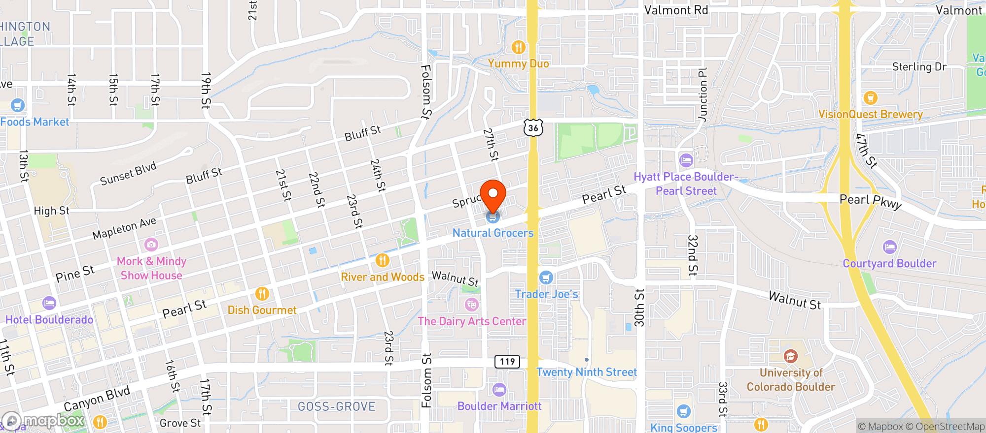 Map showing Natural Grocers (Boulder)