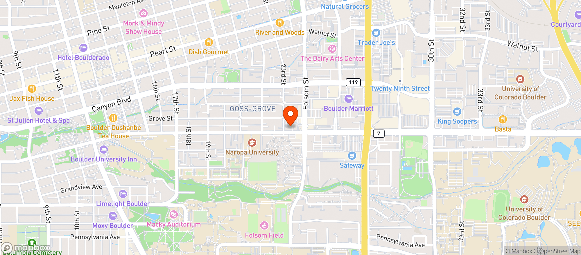 Map showing Back Country Pizza