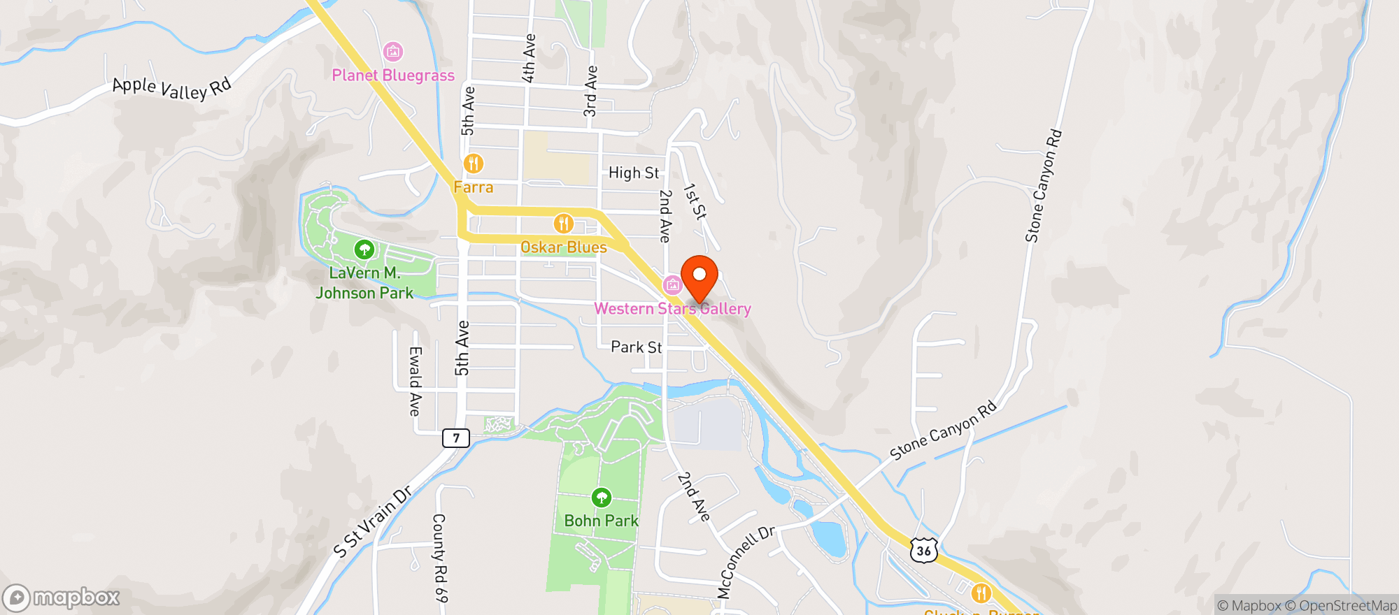 Map showing RED STONE LIQUORS