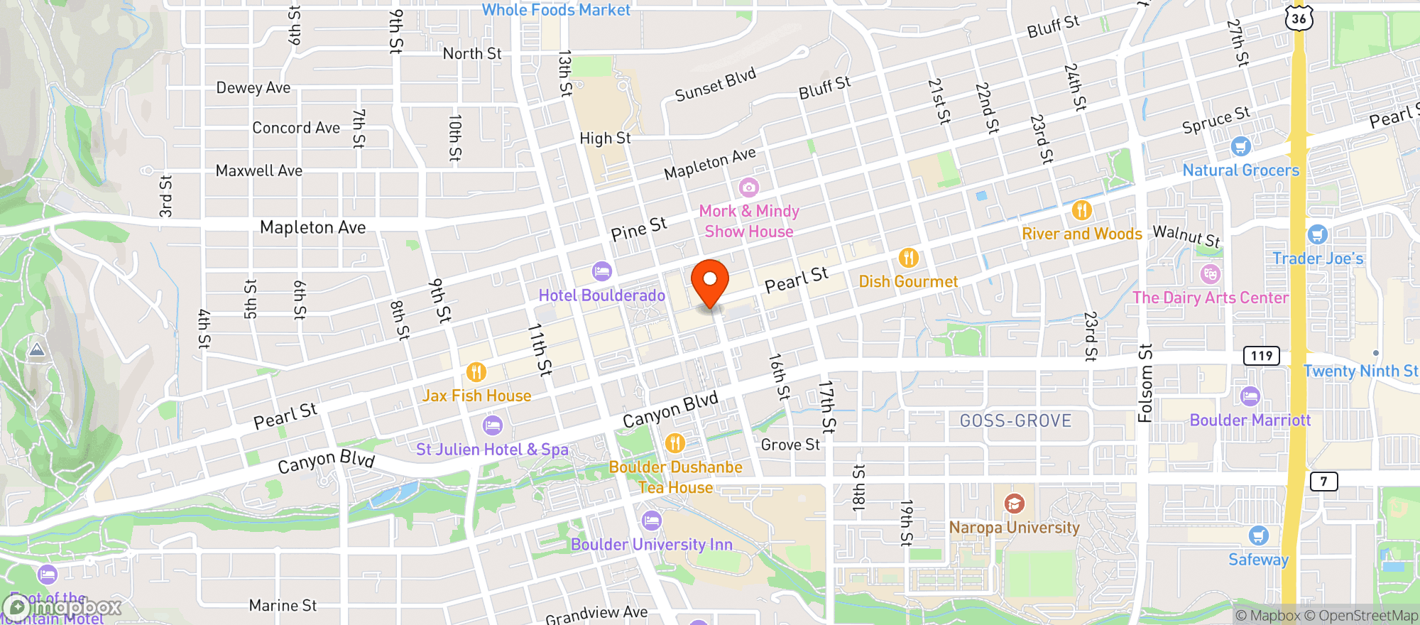 Map showing Postino Wine Cafe - Boulder