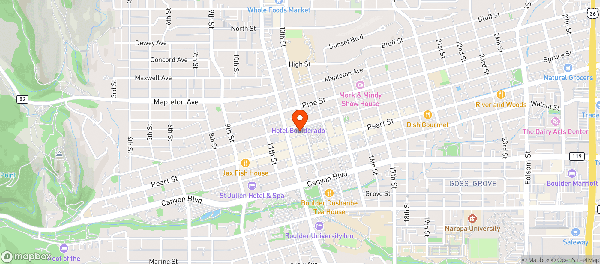 Map showing Post Brewing Boulder
