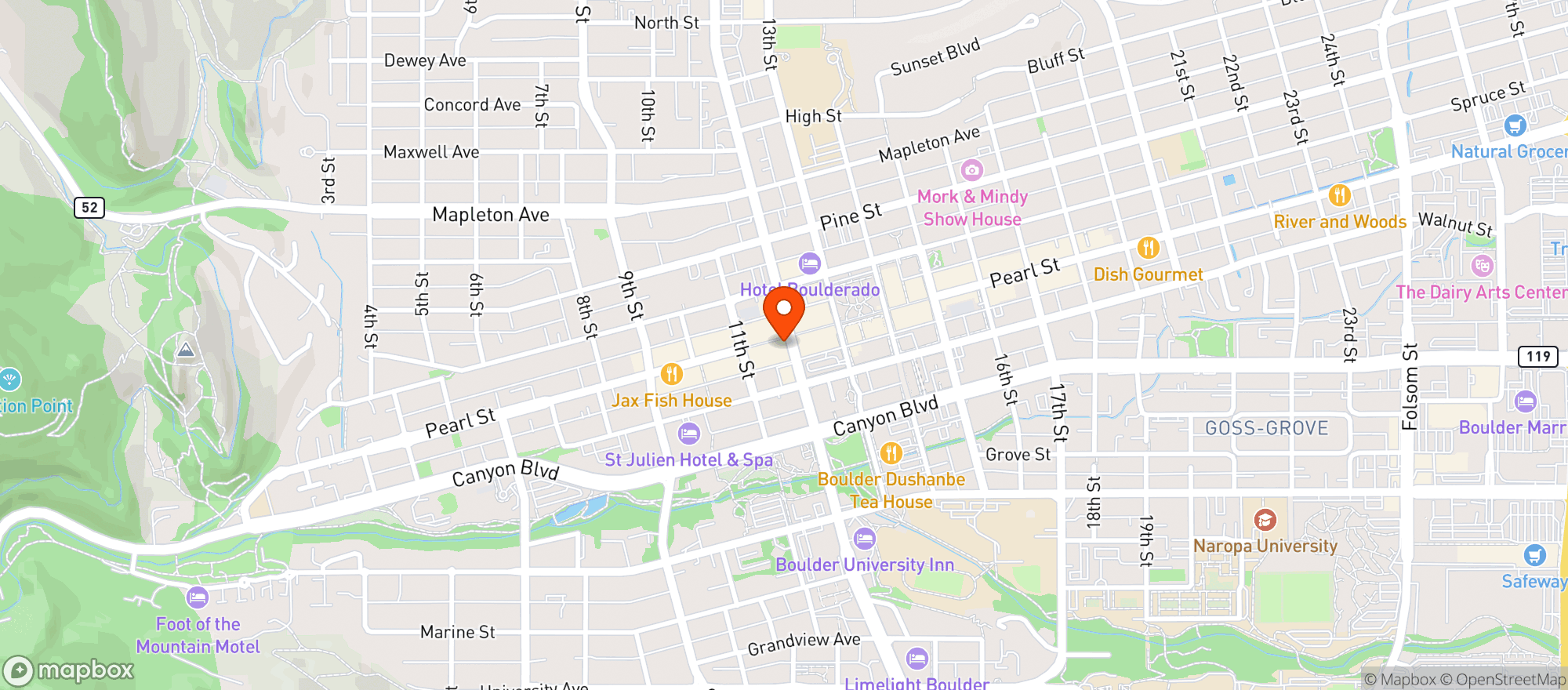 Map showing Native Roots Apothecary - Boulder - REC