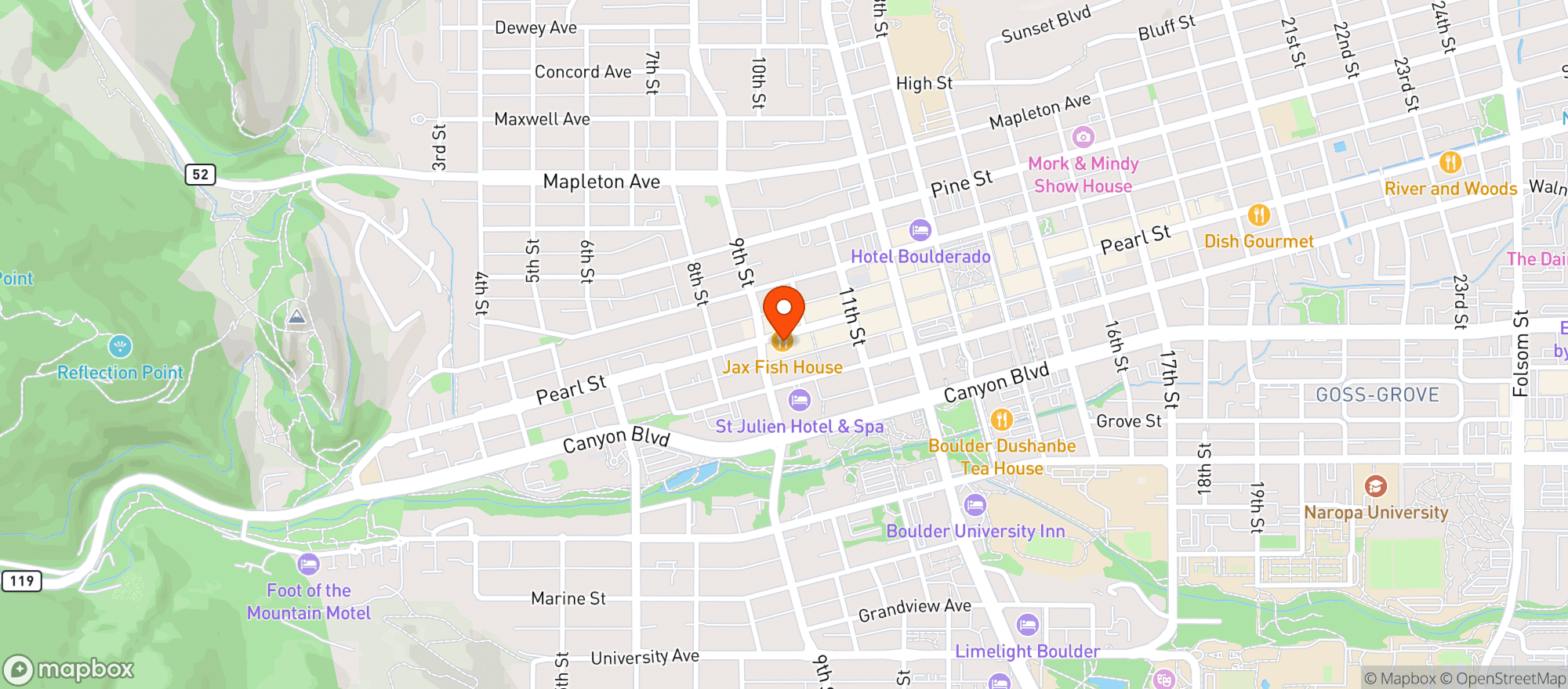 Map showing Jax Fish House - Boulder