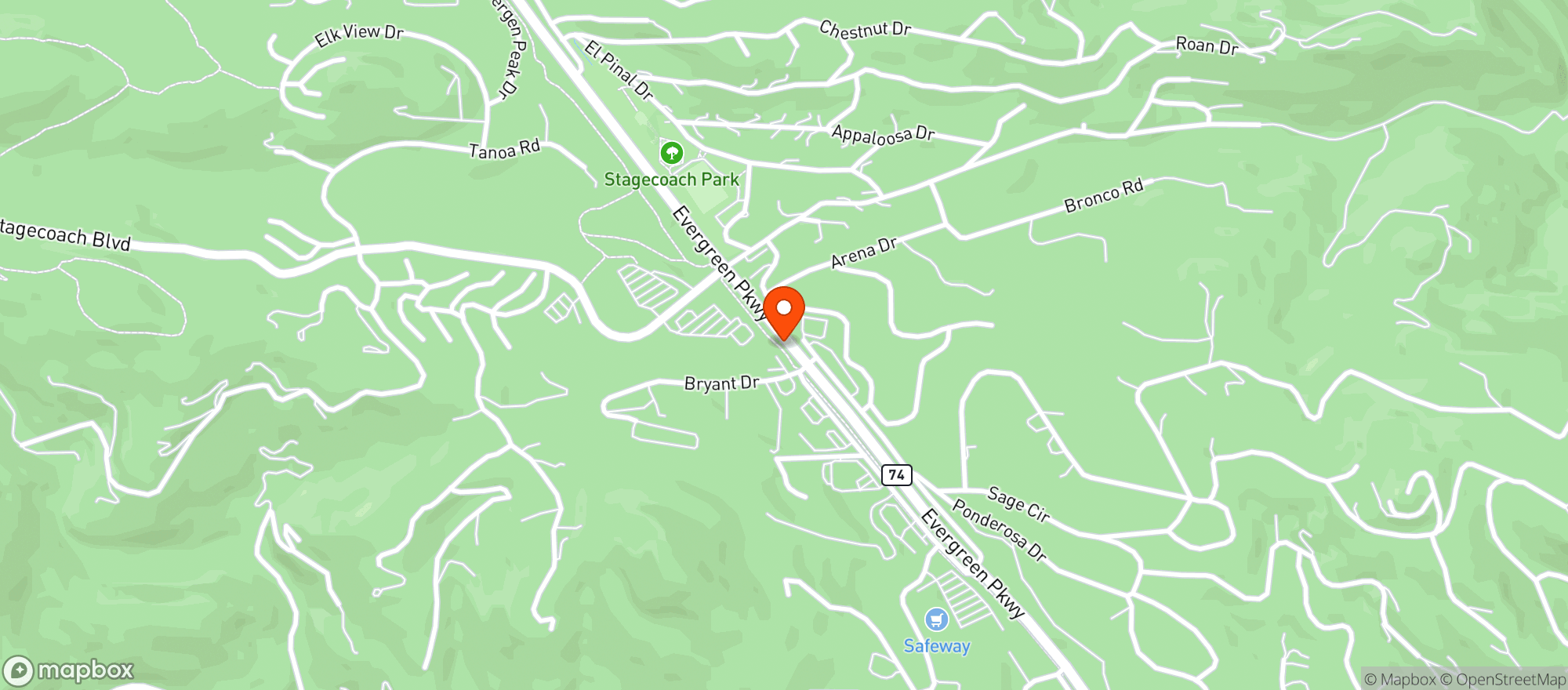 Map showing Evergreen Liquors