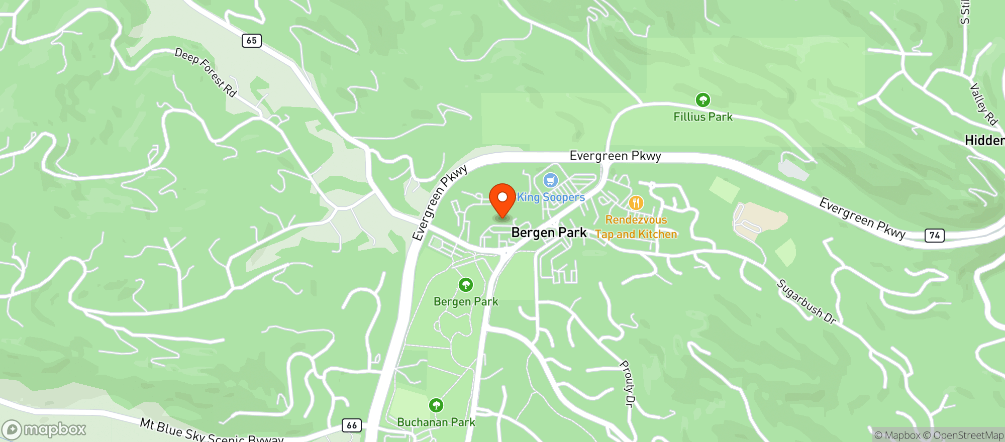 Map showing Natural Grocers - Evergreen