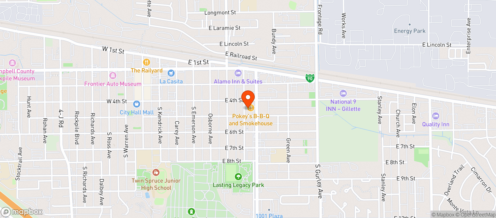 Map showing Pokeys Barbeque & Smokehouse