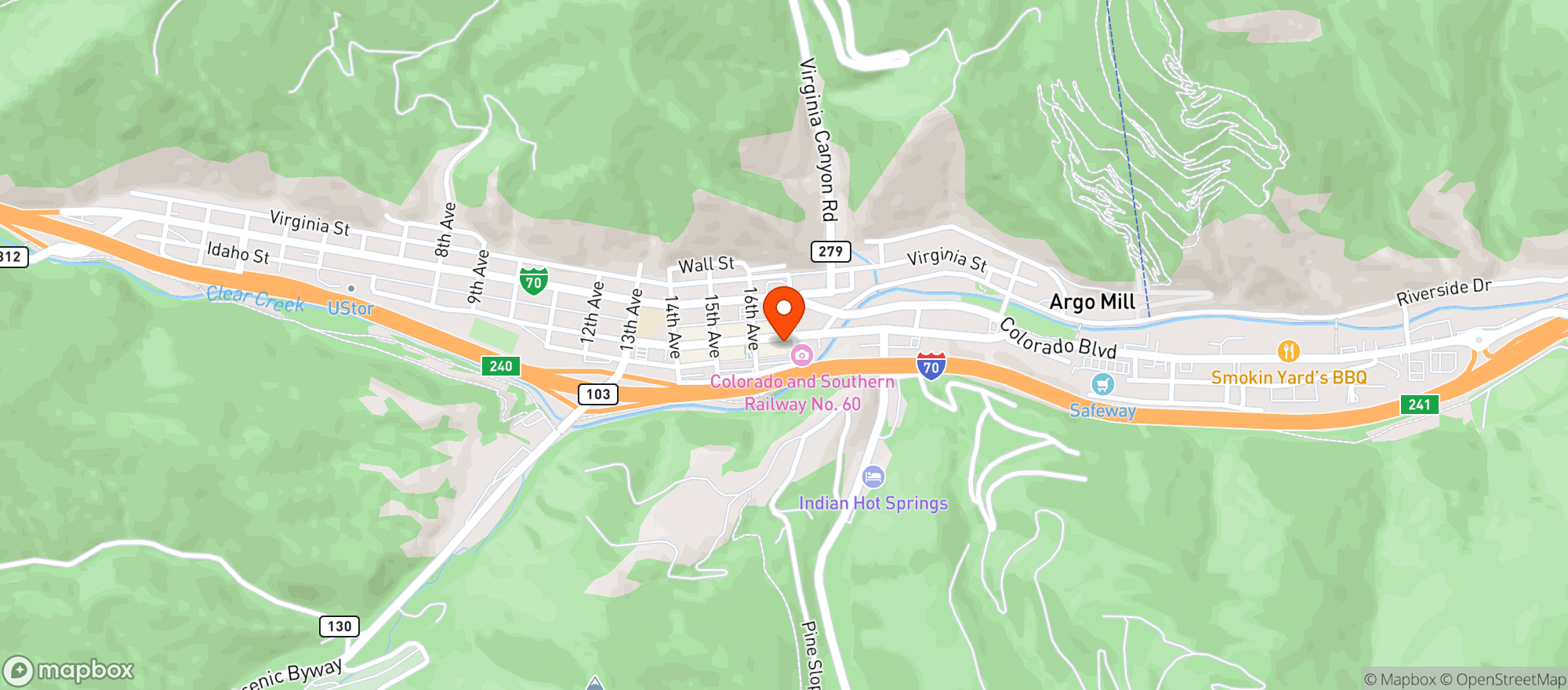 Map showing PICK AXE PIZZA