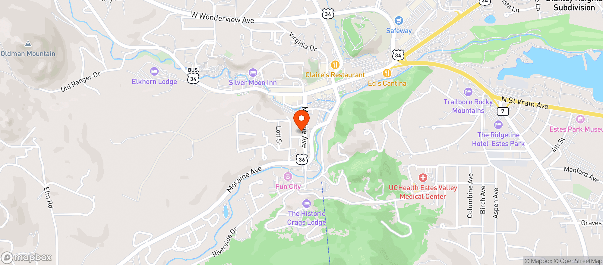 Map showing The Barrel - Estes Park
