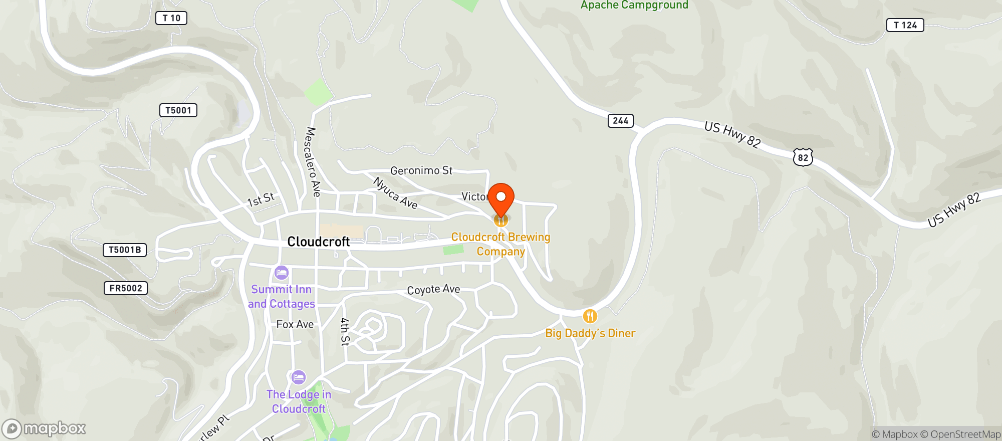 Map showing Cloudcroft Brewing Company
